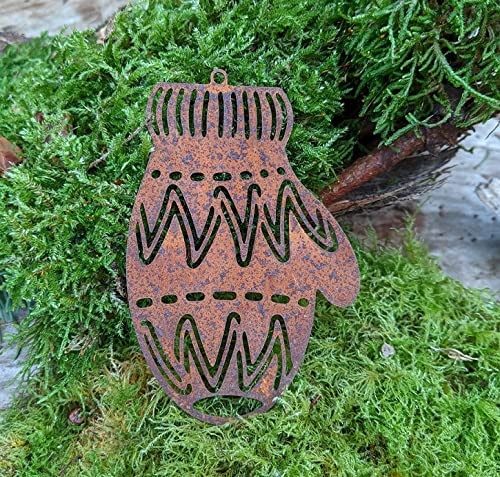 terracotta-toepfe-de Handschuh Deko aus Metall in Edelrost, 10 cm | zum Hängen oder Legen, Winter, Weihnachten, Advent, Nikolaus