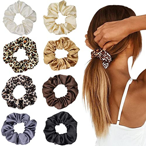 LIHELEI Satin Scrunchies für Damen Haare, Haargummis Seile für Teenager, Seidige Haarschmuck für Frauen - 8 Pack Scrunchies