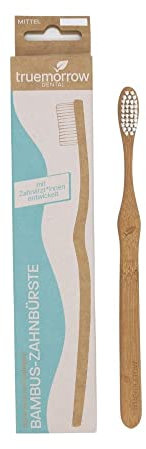 truemorrow Bambus-Zahnbürste in unterschiedlichen Farben und Härtegraden | nachhaltig | plastikfreier, biologisch abbaubarer Griff | vegan und klimaneutral | 1 Produkt pflanzt 1 Baum (Mittel, Weiß)