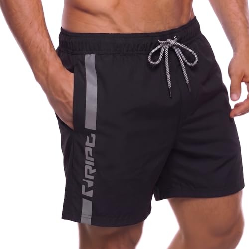 RIPT Men's Swim Shorts Quick Dry UV 50, Black/Grey, XL