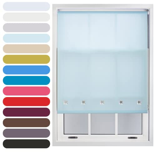 FURNISHED Square Eyelet Light Filtering Polyester Daylight Kitchen Blinds Trimmable Window Blind, Duck Egg Blue, 225W x 165H cm