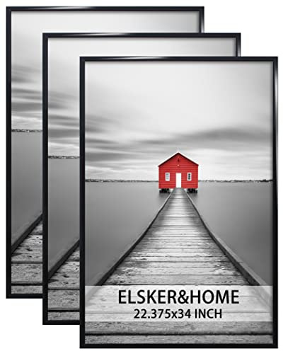 ELSKER&HOME 22.375 x 34 Poster Frame 3 Pack, Black Picture Frame for Horizontal or Vertical Wall Mounting, Sturdy and Scratch-proof