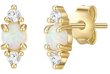 Glanzstücke München Damen Ohrstecker 925/- Sterling Silber gelbvergoldet 14 Karat Zirkonia Opal (synth.) weiß Raute Silberohrstecker