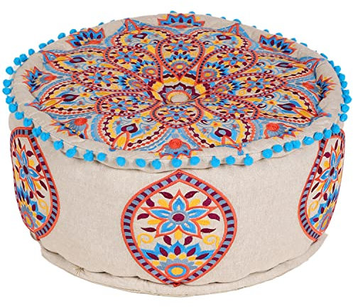 MARRAKESCH Pouf Hocker aus Baumwolle Hafsa Inklusive Füllung ø 50cm Rund Bodenkissen als Orientalische Dekoration