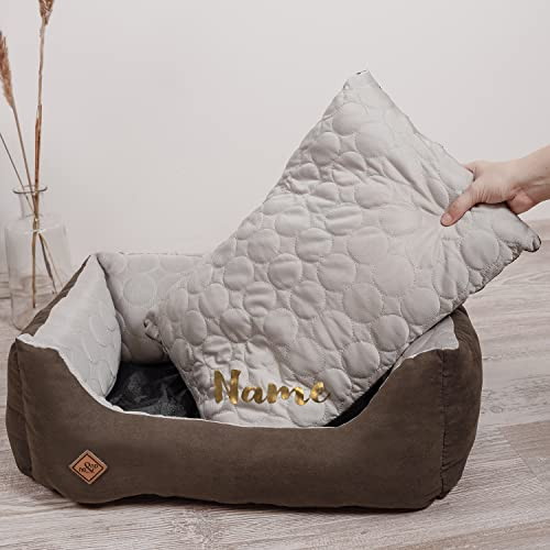 ne&no® Hundebett 2 in 1 PERSONALISIERT [kühlender und wärmender Stoff] | Tierbett mit Name I Hundebett kleine Hunde | Hunde Bett 45x60 | Hundebett eckig | Hunde Schlafplatz | (Br, m, pers.)