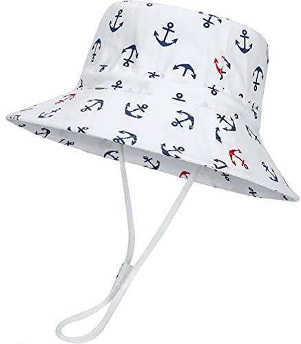 XYIYI Unisex Baby Kleinkind Anker Weiß Sonnenhut Kinder für 2-4 Jahre Jungen Mädchen mit Breite Krempe