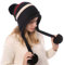 Kangqifen Damen Winter Gestreifte Fleece Gefüttert Warme Strickmütze Bommelmütz Gestrickte Mütze mit Ohrenklappen 3 Pompon (Schwarz)