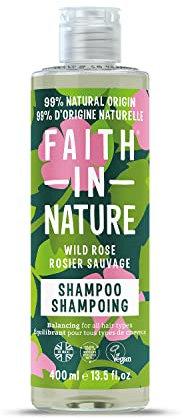 Faith In Nature Natürliches Wildrosen-Shampoo, Ausgleichend, Vegan und Frei von Tierversuchen, Ohne SLS Oder Parabene, Für Alle Haartypen, 400ml