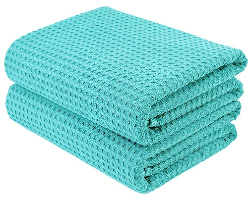 Polyte - Mikrofaser-Badetuch - fusselfrei & schnelltrocknend - Waffelstruktur - sehr groß - Aqua - 152 x 76 cm - 2 Stück