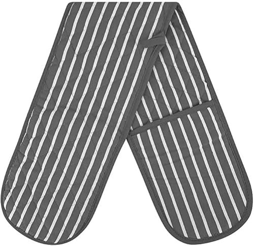 Alanna Jones 100% Cotton Heat Resistant Stripe Double Oven Glove Mitt for Home Kitchen Restaurant Hot Oven Pots Kitchen Tray Pans-Grey | Potholders & Kitchen Mitts from Heat Resistant Material.