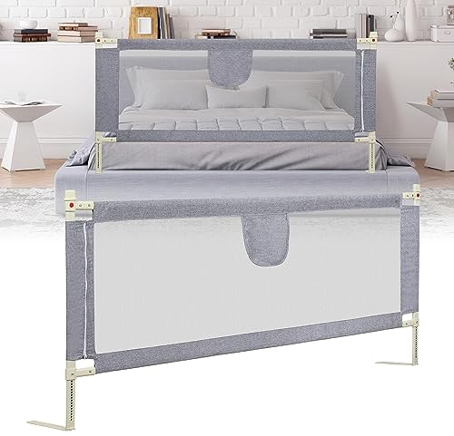 Joparri 180cm Bettgitter für Kinder, Bettschutzgitter Höhenverstellbar von 64-96cm, Rausfallschutz Bett, Kinderbettgitter, Einfach zu Montieren, Grau
