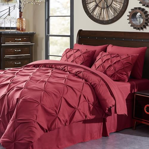 HAOK Bed in a Bag Set – 8-teiliges Bettwäsche-Set mit Quetschfalten, Mikrofaser, 500 g/m², Daunen-Alternative, Kalibrierungs-Bettwäsche-Set (California King, Burgunderrot)