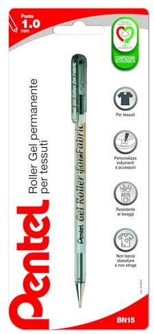 Pentel BN15 For Fabric, roller gel permanente per tessuti 1,0 mm nero, 1 pz