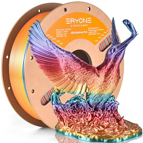 ERYONE Ultra Shiny Silk PLA Filament voor 3D Druker, PLA Filament 1.75mm, +/- 0,03mm,1kg 1 Spule, Multicolor Rainbow Fast Color Gradient Silk, Lebendiger Regenbogen