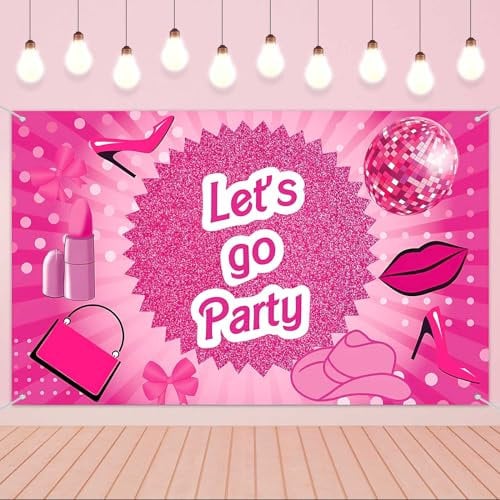 Party-Banner mit Aufschrift Let's Go, rosa Foto-Requisiten, Prinzessinnen-Geburtstags-Hintergrund, rosa Hintergrund, Junggesellinnenabschied, Dekorationen für Partyzubehör (1,8 x 1,1 m)