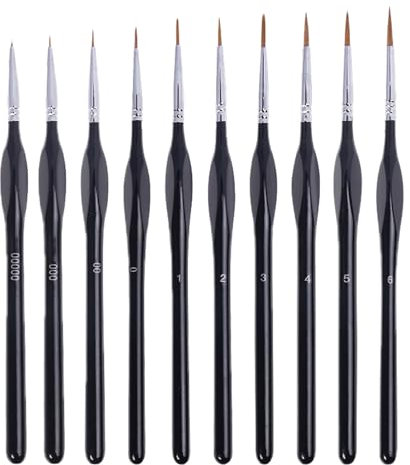 DOETYD Detail Paint Brush Set of 10 contains 10 different sizes of Art Paint Brushes Fine Detail Paint Brushes for Watercolor Acrylic Oil Painting (Black)