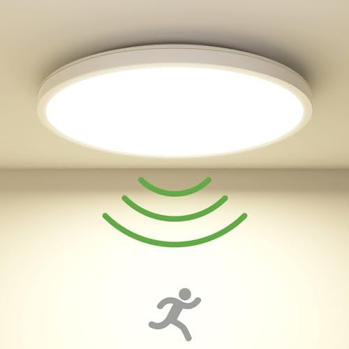 zemty LED Deckenleuchte mit Radar Bewegungssensor 19W 4000K, Flache Lampe mit Bewegungssensor Innen, 22cm 1800LM Runde Deckenleuchte IP44 Wandleuchte für Balkon Keller Flur Garage