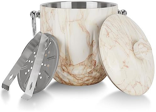 LRYYBTI Ice Bucket with Lid, 3L Diamond Bottom Design Double Wall Stainless Steel Insulated Ice Bucket, Champagne Bucket, Wine Bucket for Parties, Cocktail bar, Marble