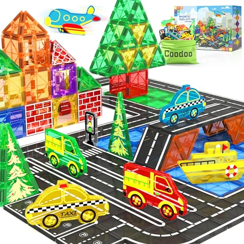 Magnetic Tiles City Road Set Kids Toys Sensory Games for Age 3+, Magnetic Blocks Classroom Must Haves Preschool Learning Outdoor Toys