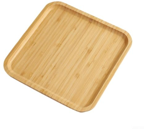 Zoegneer Vassoio da portata quadrato in legno di bambù, 25 x 25 x 1,5 cm, rustico, bordi curvi, 100% bambù, 3,2 kg, per alimenti, bevande, decorazione, organizzazione