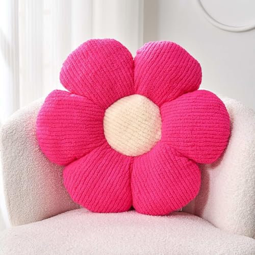 Kcvvcr Blumen-Überwurfkissen, weiches Hot Pink, 37,8 cm, geformtes Bodenkissen für Heimdekoration, niedliches ästhetisches Plüsch-Dekokissen für Bett, Sofa, Couch