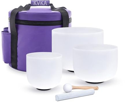 Set of 3 PCS 6 A Note 8 F Note 10 C Note 432hz Frosted Quartz Crystal Singing Bowl Chakra Sound Healing Yoga Meditation with Carry Case Bag