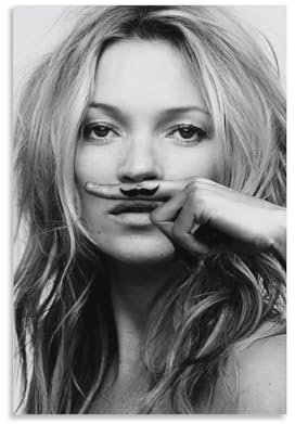 TINCHEW Kate Moss, Schnurrbart, Fotografie, Schwarz und Weiß, Poster, Wandbild, Wandkunst, Wandkunst, Wandkunst, Wandkunst, Wandbild, Dekoration, Wandteppiche, Geschenkidee