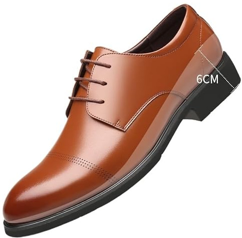Kanggrei Zapatos con Alzas Oxford Transpirables for Hombre, Zapatos con Alzas Que Aumentan la Altura, 2,4 Pulgadas más Alto, Oxfords con Puntera de Cuero con Cordones, 2,4 Pulgadas más Alto