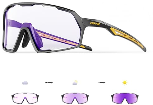 KAPVOE Fotocromatici Occhiali Ciclismo Uomo Occhiali MTB Donna TR90 Occhiali Bici da Corsa Trasparenti Occhiali da Sole Sportivi Anti-UV400 Occhiali da Ciclista Running Bicicletta Mountain Bike Viola