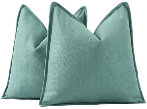 Madizz 2er Set Schlicht Chenille Kissenbezügen Weiche dekorative Kissenbezüge für Sofa Schlafzimmer Kissenhülle Aqua 40x40 cm Quadrat
