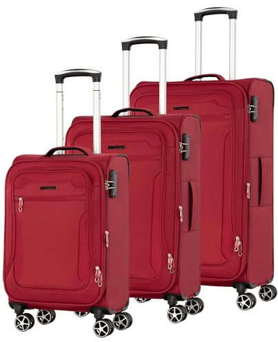 Cocoono Monterrey 360° Drehbarer Koffer - TSA-Zahlenschloss, Teleskopgestänge, RV-Dehnfalte, 8 Rollen, Adressfeld (rot, Set)