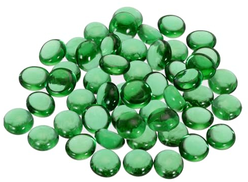 sourcing map Decorative Flat Glass Marbles 12-14mm Rock Vase Filler Beads Pebbles Green for Fish Tank Table Scatter Decor, 50Pcs