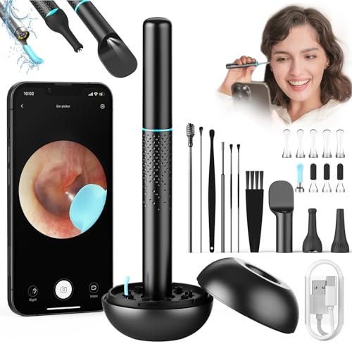 Otoscopio Limpiador de Oídos, 1080P FHD Otoscopio con Camara, 3,5mm WiFi Endoscopio con 6 LED, Otoscopio Profesional Alta Definición, Impermeable IP67 Kit Limpiador de Oidos para iOS, iPad y Android