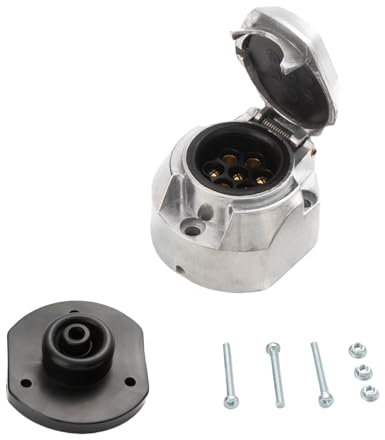 Feuunly Presa per Rimorchio 7 Poli Alluminio, 12V Impermeabile Connettori Rimorchio 7 Poli Metallo, con Impermeabile Guarnizione in Gomma, per Trattore Rimorchio RV Barca Caravan Camion