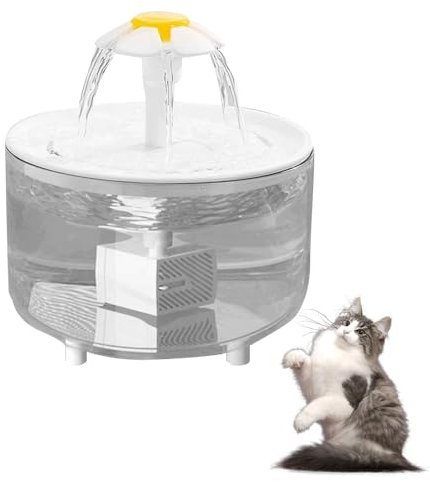 Hojalis Cat Water Fountain, 1L Ultra Silent Automatic Electric Flower Style Dispenser, Pet Drinking Bowl for Kitten Puppy, USB Powered (Clear)