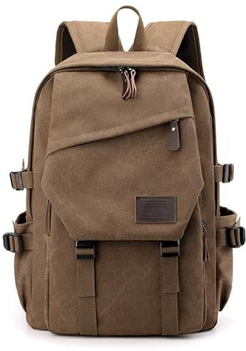 FUNSEED Rucksack für Herren, große Kapazität, mehrere Taschen, wasserdicht, Segeltuch, Schulterrucksack für Reisen, Kaffee, Large, Vintage