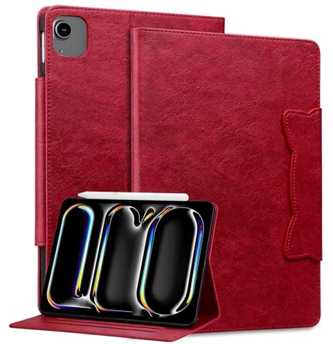 Bxithnr Funda para iPad Air 11 2024 / iPad Air 5/4 (10,9-Pulgadas, 5./4. Generation) / iPad Pro 11 (2018) Tablet Carcasa PU + TPU Cuero Flip Case Cover con Función de Soporte - Rojo