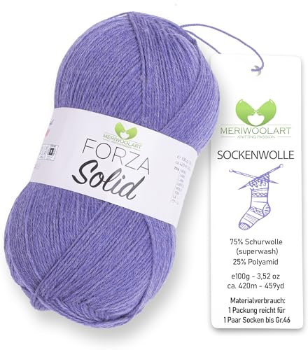 MeriWoolArt® Sockenwolle 4-fädig – 100g Merino Wolle Garn zum Stricken & Häkeln, 75% Schurwolle (superwash), 25% Polyamid, 420m – Ideal für Socken für Herren und Damen, Pullover & Cardigans 4616