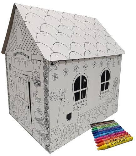 Spielhaus aus Pappe Malhaus Pappspielhaus zum Bemalen und Dekorieren inklusive Stifte Haus Spielzeug Karton 106x84x110cm (Geburtstag)
