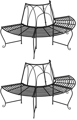 Home Outdoor SonstigesHalbrunde Baumbank 2 STK. Ø 159 cm Schwarz Stahl
