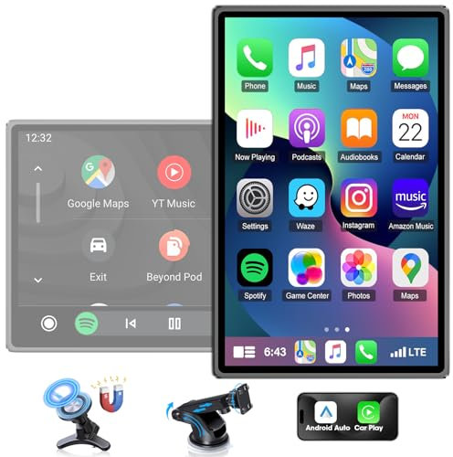 Vertikale/Horizontale Carplay Display mit Magnetische Halterung, 7 Zoll Car Play Display Android Auto Display, Buddy Display mit Super Link OTA Upgrade GPS Navigation Sprachsteuerung Link Spiegeln