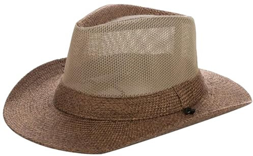 BEAHING Chapeaux de Paille pour Hommes, Largeur Rond de Panama Western Panama tissé Chapeau de Paille Respirant avec Bracelet de Menton