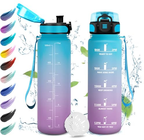 KollyKolla Botella Agua Niños 500ml, Fácil de Limpiar, Reutilizable, Botella Agua Motivacional a Prueba de Fugas, con Filtro, Cantimplora para la Escuela, Bebidas Carbonatadas, Guardería, Yoga