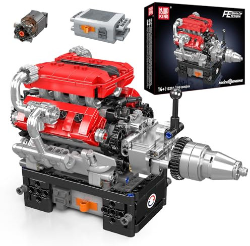 Mould King V8 Engine Building Blocks Set, 10204 Engine Model Kit That Runs, Sports Car Engines for Adults with Battery Box and Motor, Construction STEM Toy for Children Boys Girl (750 Pcs)
