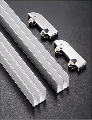 Rail en Verre Acrylique épais de 5 à 8 mm for Porte coulissante en Verre, Double Rail for vitrine, Accessoires de Rail en Alliage d'aluminium(40cm/15.7in)