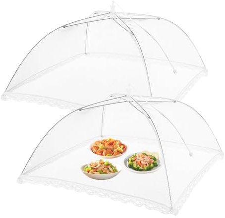yotutun 2 Stück Fliegenhaube, Abdeckhaube Faltbare Kuchenabdeckung Pop-Up Lebensmittel Abdeckung für Essen Lebensmittel Grill Partys Buffets Camping, Weiß