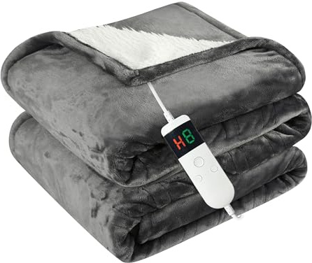 Qieryun Heizdecke Mit Abschaltautomatik, 150x180CM, 10 Heizstufen 8 Stunden Auto-Off-Timer Überhitzungsschutz, Wärme Decke Flanell Maschinenwaschbar, Beheizbare Decke Für Zuhause & Büro