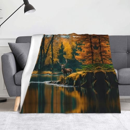 XULLZH Leichte und warme Decke mit Hirschbär-Elch-Druck, Flanell-Decken für Sofa, Büro, Bett, Auto