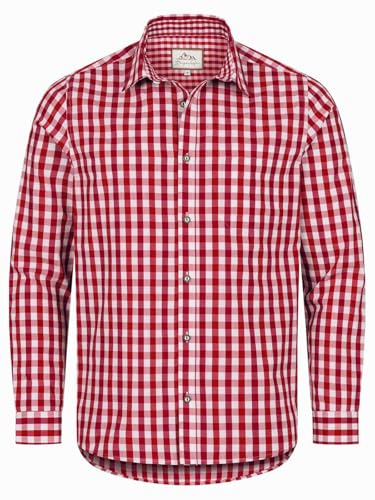 Steigenhöfer Herren Trachtenhemd Langarm - Basti - Mit Lederhose kombinierbar - Atmungsaktiv & pflegeleicht - Traditionelles Herren Hemd für Oktoberfest Wiesn und andere Festlichkeiten - Rot - M