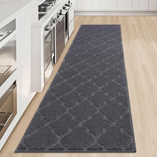 COSY HOMEER Küchenteppich, 50 x 200 cm Küchenläufer rutschfest, Teppich Küche Waschbar, Teppichläufer Flur, Teppich Läufer für Küche, Flur, Wohnraum, Dunkelgrau